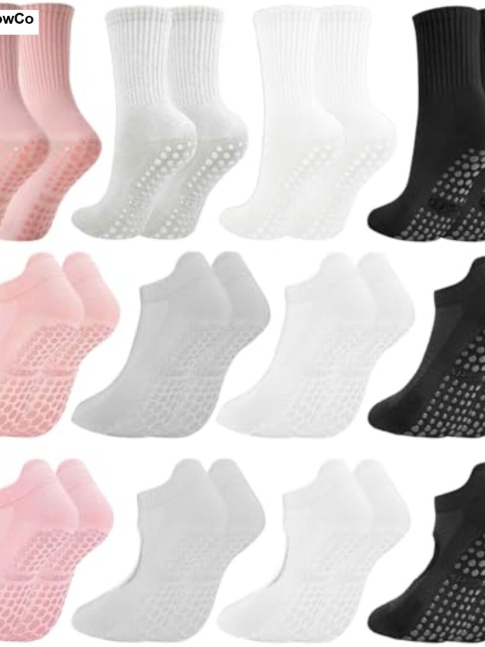12 Pairs Women's Non-Slip Yoga Pilates Socks with Grip for Barre, Gym & Hospital